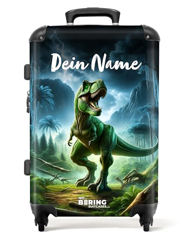 NoBoringSuitcases.com © Kinderkoffer Koffer Kinder Reisekoffer Kindergepäck 4 Rollen, TSA Schloss (Personalisiert: Grüner Dinosaurier im Dschungel), (Mittelgroß 67x43x25 cm) von NoBoringSuitcases.com