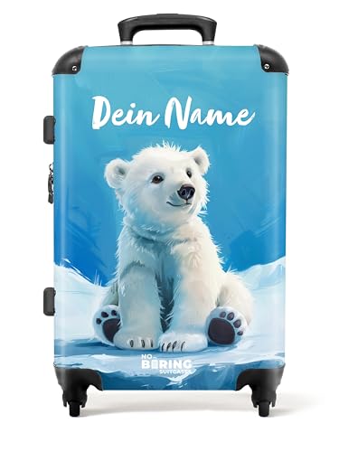 NoBoringSuitcases.com Kinderkoffer, Koffer Personalisiert, Kinder Koffer, Koffer Groß, Koffer Kinder, TSA, Koffer mit Rollen, Koffer Leicht Groß, Koffer Größe M (Weißer Eisbär - Blau, 67 cm - 72 L) von NoBoringSuitcases.com