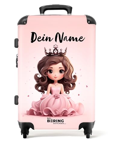 NoBoringSuitcases.com © Kinderkoffer Koffer Kinder Reisekoffer Kindergepäck 4 Rollen, TSA Schloss (Personalisiert: Porträt Einer Prinzessin mit rosa Kleid), (Mittelgroß 67x43x25 cm) von NoBoringSuitcases.com