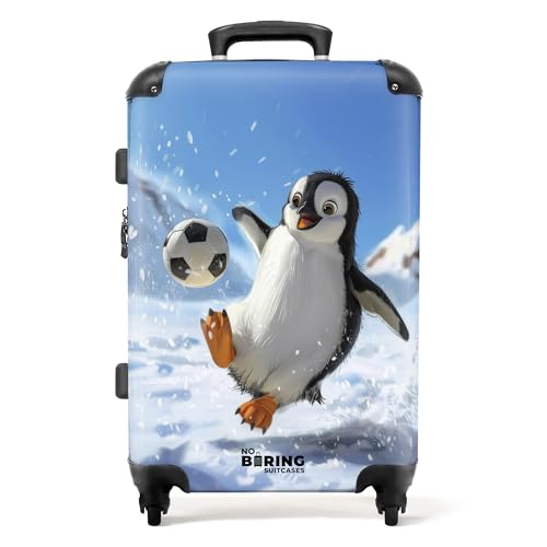 NoBoringSuitcases.com Kinderkoffer, Kinder Koffer, Koffer Groß, Koffer Kinder, TSA Schloss, Kinder Koffer mit Rollen, Rollkoffer Mittelgroß, Koffer Mittelgroß (Pinguin - Weiß, 67 cm - 72 L) von NoBoringSuitcases.com