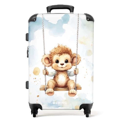 NoBoringSuitcases.com © Kinderkoffer Koffer Kinder Reisekoffer Kindergepäck 4 Rollen, TSA Schloss (Schaukelndes Äffchen Aquarell), (Mittelgroß 67x43x25 cm) von NoBoringSuitcases.com