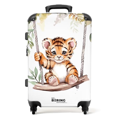 NoBoringSuitcases.com © Kinderkoffer Koffer Kinder Reisekoffer Kindergepäck 4 Rollen, TSA Schloss (Schaukelndes Tigerjunges Aquarellzeichnung), (Mittelgroß 67x43x25 cm) von NoBoringSuitcases.com