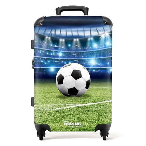 NoBoringSuitcases.com © Kinderkoffer Koffer Kinder Reisekoffer Kindergepäck 4 Rollen, TSA Schloss (Schwarz-weißer Fußball im Stadion), (Mittelgroß 67x43x25 cm) von NoBoringSuitcases.com