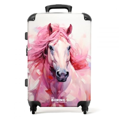 NoBoringSuitcases.com © Kinderkoffer Koffer Kinder Reisekoffer Kindergepäck 4 Rollen, TSA Schloss (Vorderansicht eines rosa Pferdes in Aquarell), (Mittelgroß 67x43x25 cm) von NoBoringSuitcases.com