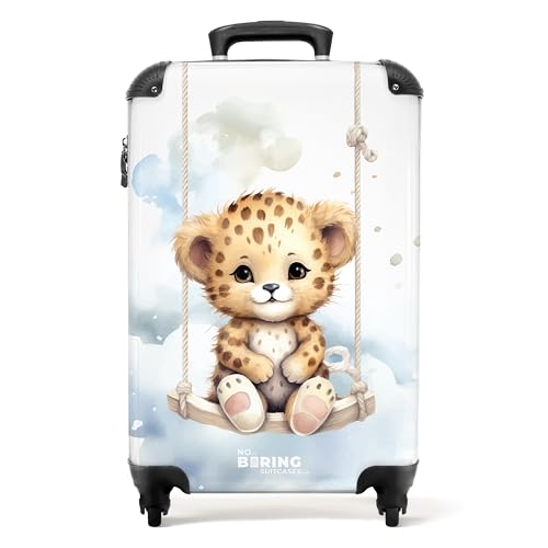 NoBoringSuitcases.com © Kinderkoffer Reisekoffer Koffer Kinder Kindergepäck in Handgepäck-Mittelgroß in 14 Bildern (Gepardenwelp auf Einer Schaukel in den Wolken, 55x40x20 cm) von NoBoringSuitcases.com