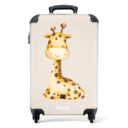 NoBoringSuitcases.com © Kinderkoffer Reisekoffer Koffer Kinder Kindergepäck in Handgepäck-Mittelgroß in 14 Bildern (Liegende Giraffenillustration auf beige Hintergrund, 55x40x20 cm) von NoBoringSuitcases.com