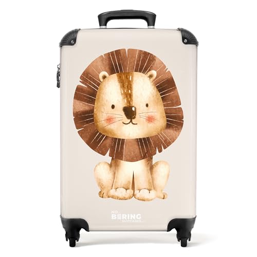 NoBoringSuitcases.com © Kinderkoffer Reisekoffer Koffer Kinder Kindergepäck in Handgepäck-Mittelgroß in 14 Bildern (Löwenillustration mit beige Hintergrund, 55x40x20 cm) von NoBoringSuitcases.com