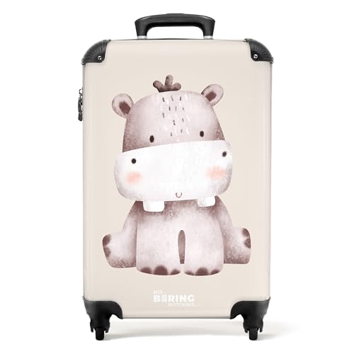 NoBoringSuitcases.com © Kinderkoffer Reisekoffer Koffer Kinder Kindergepäck in Handgepäck-Mittelgroß in 14 Bildern (Nilpferd auf beige Hintergrund Illustration, 55x40x20 cm) von NoBoringSuitcases.com