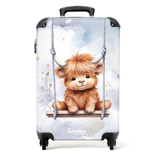 NoBoringSuitcases.com © Kinderkoffer Reisekoffer Koffer Kinder Kindergepäck in Handgepäck-Mittelgroß in 14 Bildern (Schaukelndes schottisches Hochlandkalb Aquarell, 55x40x20 cm) von NoBoringSuitcases.com