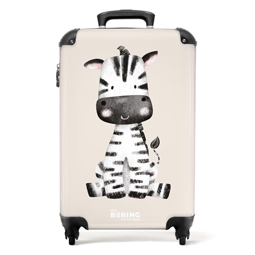 NoBoringSuitcases.com © Kinderkoffer Reisekoffer Koffer Kinder Kindergepäck in Handgepäck-Mittelgroß in 14 Bildern (Zebra Porträtzeichnung mit beige Hintergrund, 55x40x20 cm) von NoBoringSuitcases.com