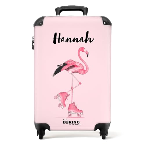 NoBoringSuitcases.com Kinderkoffer, Kinderkoffer Mädchen, Koffer Kinder, Kinder Reisekoffer, Trolley, Kindertrolley Mädchen, Koffer Rosa, Reisekoffer Personalisiert, 55x40x20 cm (Flamingo - Rosa) von NoBoringSuitcases.com