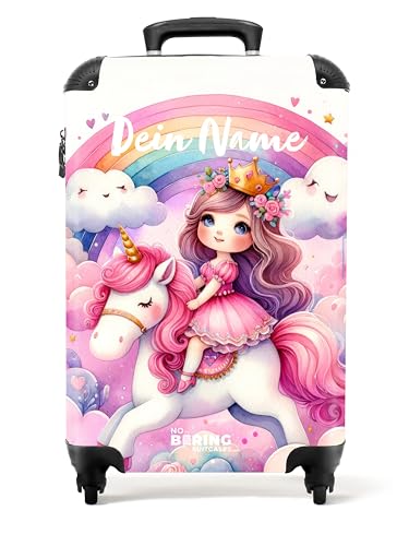 NoBoringSuitcases.com © Kinderkoffer Reisekoffer Koffer Kinder Kindergepäck in Handgepäck-Mittelgroß in 20 Bildern (Personalisiert: Prinzessin und Einhorn mit Regenbogen und rosa Wolken, 55x40x20 cm) von NoBoringSuitcases.com