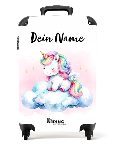 NoBoringSuitcases.com © Kinderkoffer Reisekoffer Koffer Kinder Kindergepäck in Handgepäck-Mittelgroß in 20 Bildern (Personalisiert: Weißes Einhorn mit Regenbogenmähne auf Einer Wolke, 55x40x20 cm) von NoBoringSuitcases.com