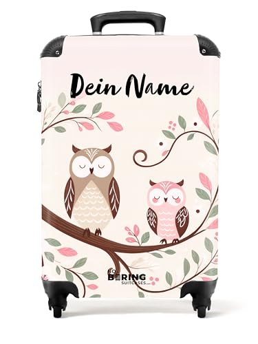 NoBoringSuitcases.com Kinderkoffer, Kinderkoffer Mädchen, Koffer Kinder, Kinder Reisekoffer, Handgepäck Koffer, Koffer Mädchen, Kinder Koffer, Reisekoffer Personalisiert, 55x40x20 cm (Eulen - Pastell) von NoBoringSuitcases.com