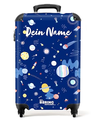 NoBoringSuitcases.com © Kinderkoffer Reisekoffer Koffer Kinder Kindergepäck in Handgepäck-Mittelgroß in 24 Bildern (Personalisiert: Blauer Sternenhimmel mit bunten Planeten, 55x40x20 cm) von NoBoringSuitcases.com