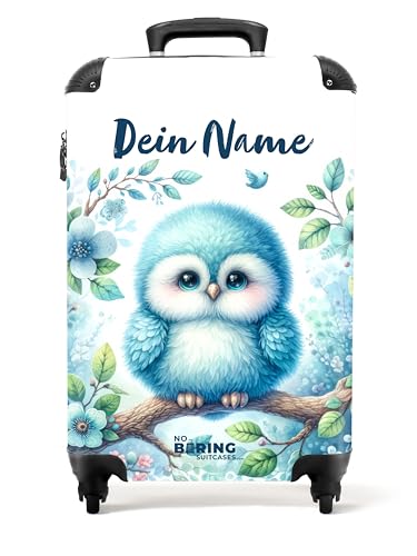 NoBoringSuitcases.com Kinderkoffer, Koffer Personalisiert, Kinderkoffer Jungen, Koffer Kinder, Kinder Reisekoffer, Koffer Kinder Jungen, Kindertrolley, Handgepäck 55x40x20 cm (Junge Eule - Blau) von NoBoringSuitcases.com