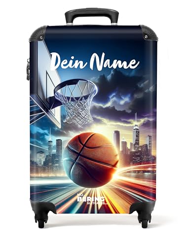 NoBoringSuitcases.com Kinderkoffer, Reisekoffer Personalisiert, Kinderkoffer Jungen, Koffer Kinder, Kinder Reisekoffer, Kindertrolley Jungen, Handgepäck Koffer 55x40x20 cm (Basketball - Dunkelblau) von NoBoringSuitcases.com