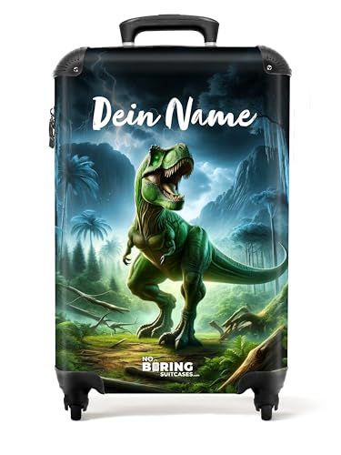 NoBoringSuitcases.com © Kinderkoffer Reisekoffer Koffer Kinder Kindergepäck in Handgepäck-Mittelgroß in 24 Bildern (Personalisiert: Grüner Dinosaurier im Dschungel, 55x40x20 cm) von NoBoringSuitcases.com