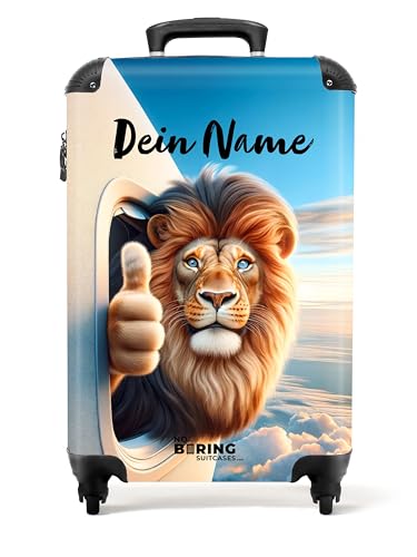 NoBoringSuitcases.com Kinderkoffer, Reisekoffer Personalisiert, Koffer Kinder, Kinder Reisekoffer, Koffer Kinder Jungen, Kindertrolley Jungen, Handgepäck Trolley 55x40x20 cm (Löwe - Gold-Braun) von NoBoringSuitcases.com