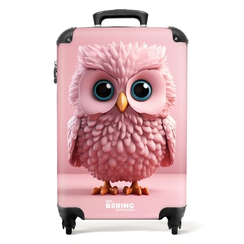 NoBoringSuitcases.com © Kinderkoffer Reisekoffer Koffer Kinder Kindergepäck in Handgepäck-Mittelgroß in 24 Bildern (Rosa Cartoon-Eule vor rosa Hintergrund, 55x40x20 cm) von NoBoringSuitcases.com