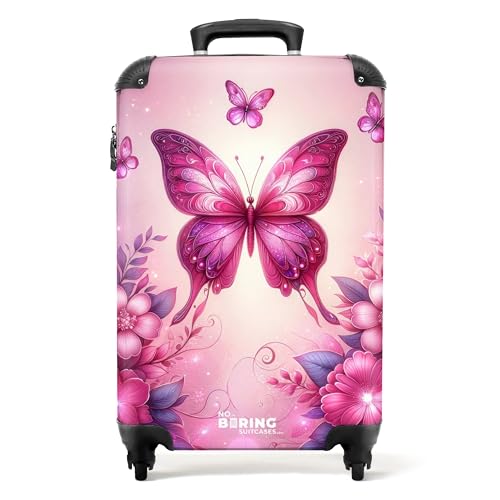 NoBoringSuitcases.com Kinderkoffer, Kinderkoffer Mädchen, Koffer Kinder, Kinder Reisekoffer, Kindertrolley Mädchen, Handgepäck Koffer, Rollkoffer, Handgepäck 55x40x20 cm (Schmetterlinge - Violett) von NoBoringSuitcases.com