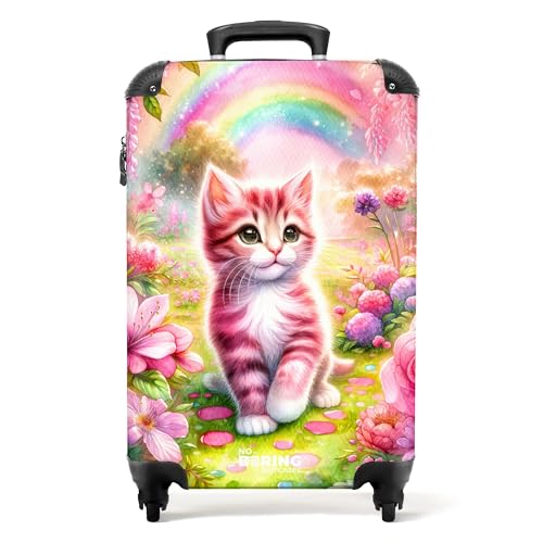 NoBoringSuitcases.com © Kinderkoffer Reisekoffer Koffer Kinder Kindergepäck in Handgepäck-Mittelgroß in 24 Bildern (Rosa-weißes Kätzchen umgeben von rosa Blumen, 55x40x20 cm) von NoBoringSuitcases.com