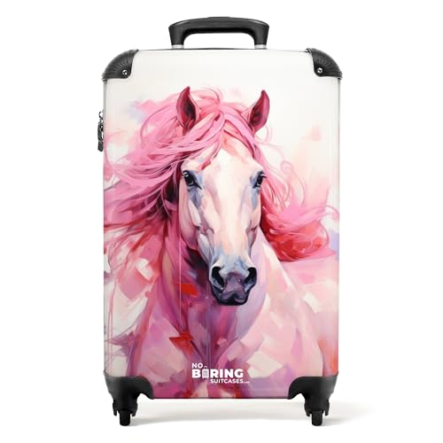 NoBoringSuitcases.com © Kinderkoffer Reisekoffer Koffer Kinder Kindergepäck in Handgepäck-Mittelgroß in 24 Bildern (Vorderansicht eines rosa Pferdes in Aquarell, 55x40x20 cm) von NoBoringSuitcases.com