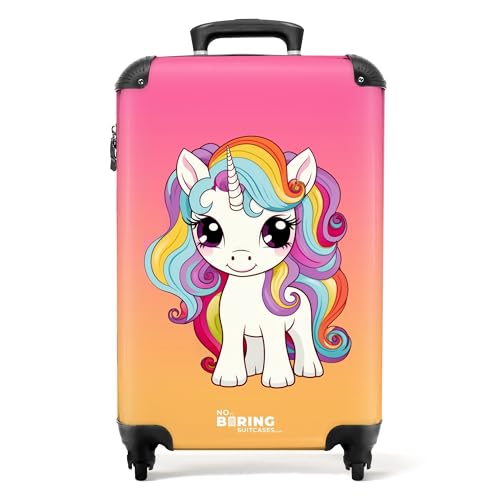 NoBoringSuitcases.com © Kinderkoffer Reisekoffer Koffer Kinder Kindergepäck in Handgepäck-Mittelgroß in 24 Bildern (Weiße Einhornillustration mit farbenfroher Mähne, 55x40x20 cm) von NoBoringSuitcases.com