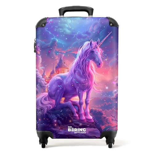 NoBoringSuitcases.com Kinderkoffer, Kinderkoffer Mädchen, Koffer Kinder Mädchen, Kinder Reisekoffer, Kindertrolley, Koffer Mädchen, Handgepäck Koffer, Handgepäck 55x40x20 cm (Einhorn - Violett) von NoBoringSuitcases.com