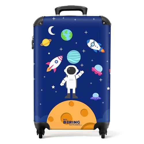 NoBoringSuitcases.com © Kinderkoffer Reisekoffer Koffer Kinder Kindergepäck in Handgepäck-Mittelgroß in 28 Bildern (Astronaut umgeben von Planeten und Raketen, 55x40x20 cm) von NoBoringSuitcases.com