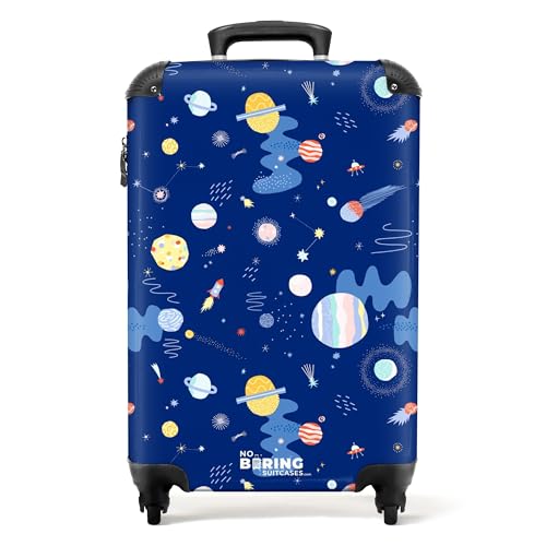 NoBoringSuitcases.com © Kinderkoffer Reisekoffer Koffer Kinder Kindergepäck in Handgepäck-Mittelgroß in 28 Bildern (Blauer Sternenhimmel mit bunten Planeten, 55x40x20 cm) von NoBoringSuitcases.com