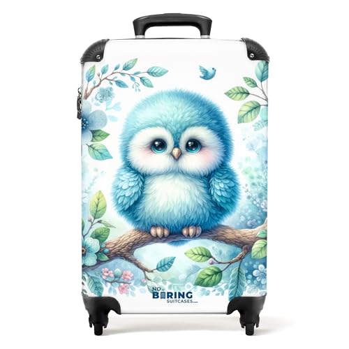 NoBoringSuitcases.com © Kinderkoffer Reisekoffer Koffer Kinder Kindergepäck in Handgepäck-Mittelgroß in 28 Bildern (Blaues Eulenjunges auf AST, 55x40x20 cm) von NoBoringSuitcases.com