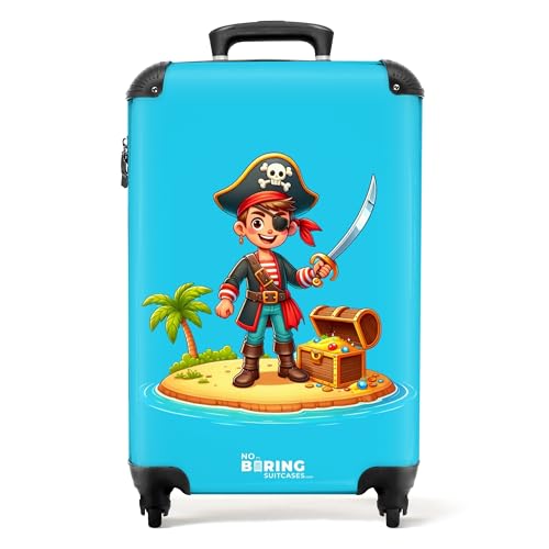 NoBoringSuitcases.com © Kinderkoffer Reisekoffer Koffer Kinder Kindergepäck in Handgepäck-Mittelgroß in 28 Bildern (Cooler Pirat mit Schwert und Schatzkiste, 55x40x20 cm) von NoBoringSuitcases.com