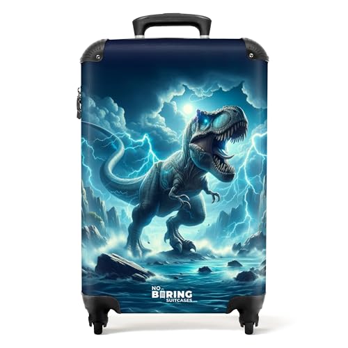 NoBoringSuitcases.com © Kinderkoffer Reisekoffer Koffer Kinder Kindergepäck in Handgepäck-Mittelgroß in 28 Bildern (Illustration eines Dinos in Blautönen, 55x40x20 cm) von NoBoringSuitcases.com