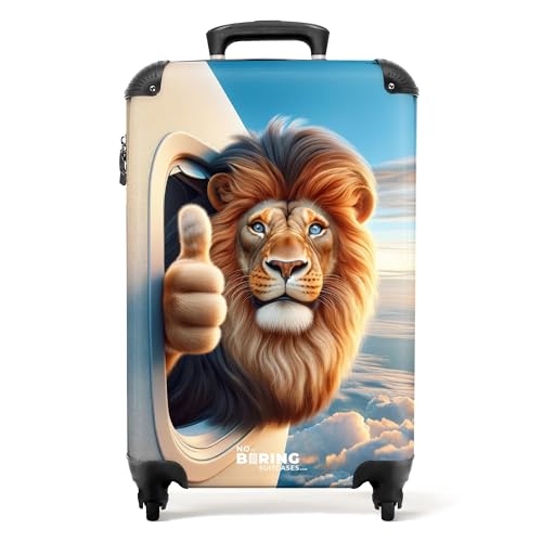 NoBoringSuitcases.com © Kinderkoffer Reisekoffer Koffer Kinder Kindergepäck in Handgepäck-Mittelgroß in 28 Bildern (Löwe mit hochgestrecktem Daumen aus Flugzeugfenster, 55x40x20 cm) von NoBoringSuitcases.com