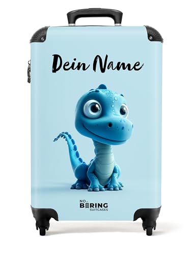 NoBoringSuitcases.com Kinderkoffer, Reisekoffer Personalisiert, Kinderkoffer Jungen, Koffer Kinder, Kinder Reisekoffer, Kabinenkoffer, Trolley, Handgepäck Koffer 55x40x20 cm (Dino - Aqua-Blau) von NoBoringSuitcases.com