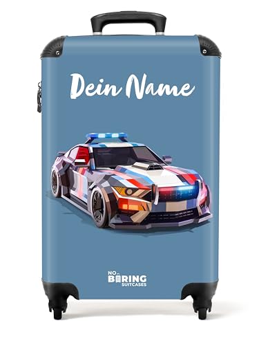 NoBoringSuitcases.com Kinderkoffer, Reisekoffer Personalisiert, Kinderkoffer Jungen, Koffer Kinder, Kinder Reisekoffer, Reisetrolley Mit Rollen, Handgepäck Koffer 55x40x20 cm (Polizeiauto - Blau) von NoBoringSuitcases.com
