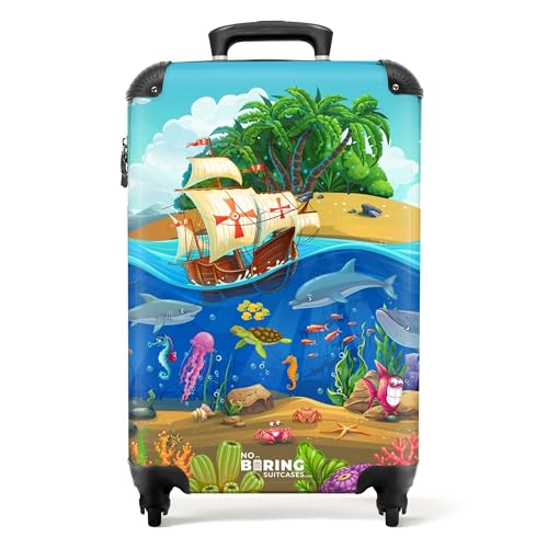 NoBoringSuitcases.com © Kinderkoffer Reisekoffer Koffer Kinder Kindergepäck in Handgepäck-Mittelgroß in 28 Bildern (Piratenschiff im Meer voller Tiere und Pflanzen, 55x40x20 cm) von NoBoringSuitcases.com