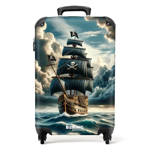 NoBoringSuitcases.com Kinderkoffer, Koffer Kinder Jungen, Kinder Reisekoffer, Kindertrolley, Handgepäck Koffer 55x40x20 cm (Piratenschiff - Grau) von NoBoringSuitcases.com
