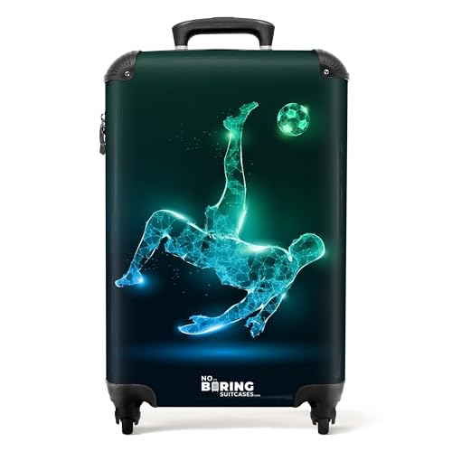 NoBoringSuitcases.com © Kinderkoffer Reisekoffer Koffer Kinder Kindergepäck in Handgepäck-Mittelgroß in 28 Bildern (Silhouette eines Fußballspielers in Grün und Blau, 55x40x20 cm) von NoBoringSuitcases.com