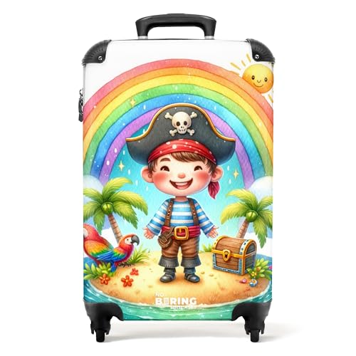 NoBoringSuitcases.com © Kinderkoffer Reisekoffer Koffer Kinder Kindergepäck in Handgepäck-Mittelgroß in 28 Bildern (Zeichnung eines fröhlichen Piraten vor einem Regenbogen, 55x40x20 cm) von NoBoringSuitcases.com