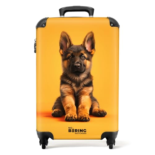 NoBoringSuitcases.com Kinderkoffer, Kinder Koffer, Koffer Kinder, Reisekoffer, Reisetrolley Mit Rollen, Handgepäckkoffer, Kindertrolley, Handgepäck 55x40x20 cm (Deutscher Schäferhund - Orange) von NoBoringSuitcases.com