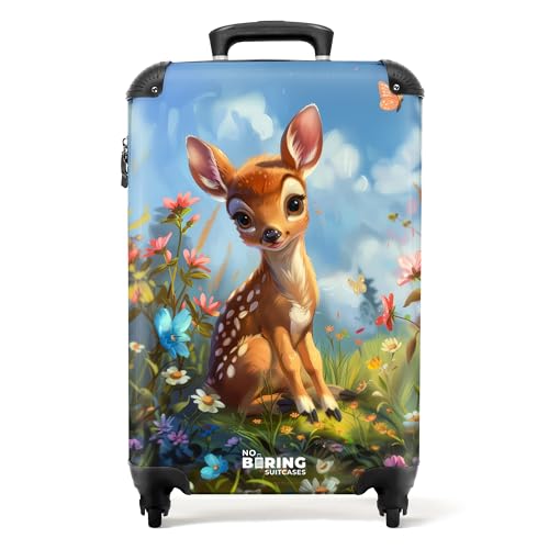 NoBoringSuitcases.com Kinderkoffer Mädchen, Koffer Kinder, Reisekoffer, KabinenKoffer, Rollkoffer Klein, Carry On, Koffer Handgepäck 55x40x20 cm (Rehkitz - Natur) von NoBoringSuitcases.com