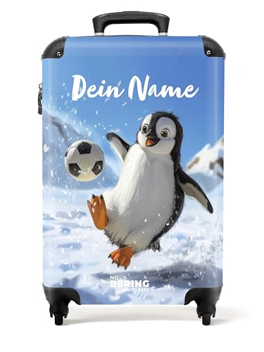 NoBoringSuitcases.com Kinderkoffer, Koffer Personalisiert, Koffer Kinder, Kinder Reisekoffer, Hartschalenkoffer, Reisetasche Mit Rollen, Koffer Klein, Handgepäck Koffer 55x40x20 cm (Pinguin - Weiß) von NoBoringSuitcases.com