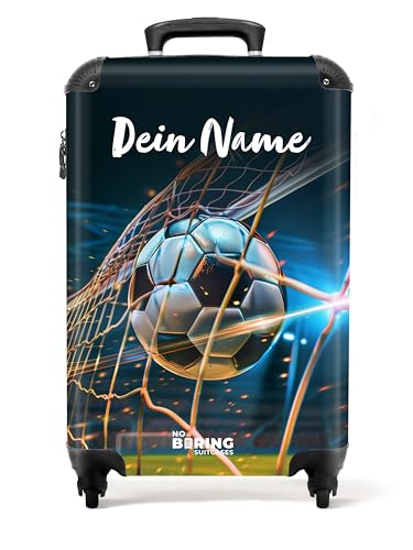 NoBoringSuitcases.com Kinderkoffer, Koffer Personalisiert, Kinderkoffer Jungen, Kindergepäck, Reisekoffer, Koffer Klein Mit Rollen, Kindertrolley Jungen, Handgepäck 55x40x20 cm (Fußball - Dunkelblau) von NoBoringSuitcases.com