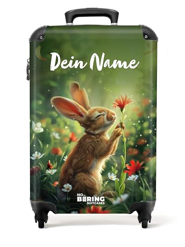 NoBoringSuitcases.com Kinderkoffer, Koffer Personalisiert, Kinder Koffer, Koffer Kinder, Kinder Reisekoffer, Handgepäck Koffer, Kleiner Koffer, Suitcase, Handgepäck 55x40x20 cm (Hase - Grün) von NoBoringSuitcases.com