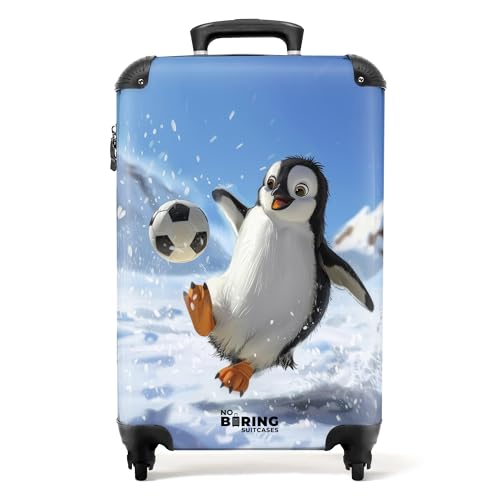 NoBoringSuitcases.com Kinderkoffer, Kinder Koffer, Koffer Kinder, Kinder Reisekoffer, Trolley Kinder, Kinder Koffer mit Rollen, Reisekoffer, Koffer 10kg, Handgepäck 55x40x20 cm (Pinguin - Weiß) von NoBoringSuitcases.com