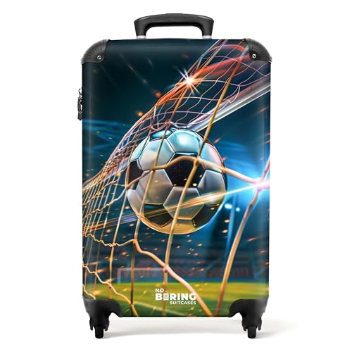 NoBoringSuitcases.com Kinderkoffer, Kinderkoffer Jungen, Koffer Kinder, Kinder Reisekoffer, Koffer Kinder Jungen, Kindertrolley Jungen, Handgepäck Koffer, Handgepäck 55x40x20 cm (Fußball - Dunkelblau) von NoBoringSuitcases.com