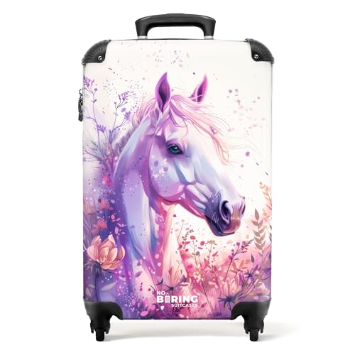 NoBoringSuitcases.com Kinderkoffer, Kinderkoffer Mädchen, Koffer Kinder, Kinder Reisekoffer, Kabinentrolley Mädchen, Handgepäck Koffer, Rollkoffer, Handgepäck 55x40x20 cm (Pferd - Violett-Rosa) von NoBoringSuitcases.com