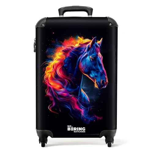 NoBoringSuitcases.com Kinderkoffer, Kinderkoffer Mädchen, Koffer Kinder Mädchen, Reisekoffer Mit Rollen, Kindertrolley, Koffer Mädchen, Handgepäck Koffer 55x40x20 cm (Pferd - Neon Mehrfarbig) von NoBoringSuitcases.com
